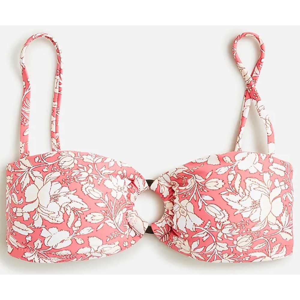 NWT - J. Crew - Pink O-ring Bandeau Bikini Top in Tossed Floral - Size Medium